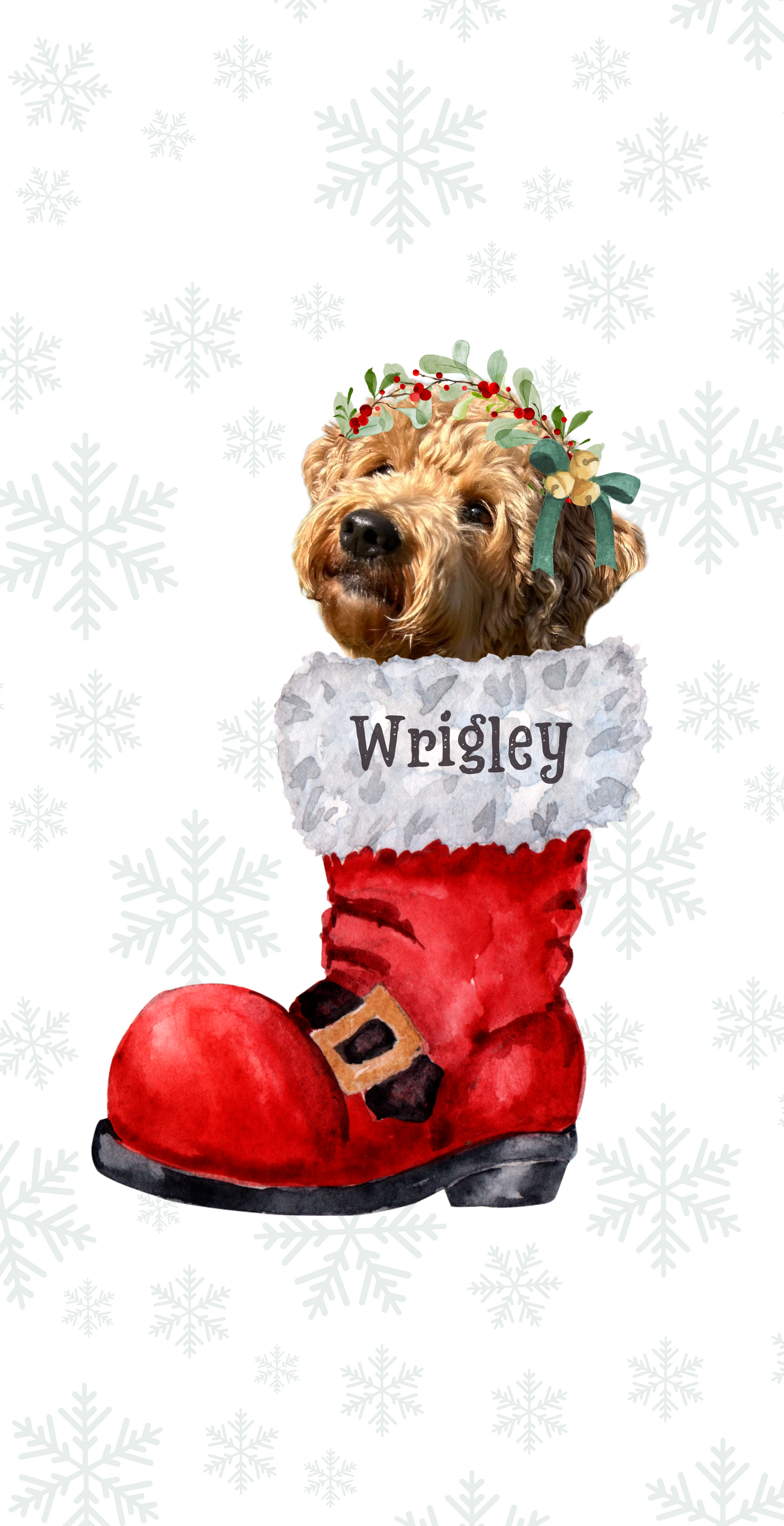 Pet Ornament with Wreath Headband in Santa Boot