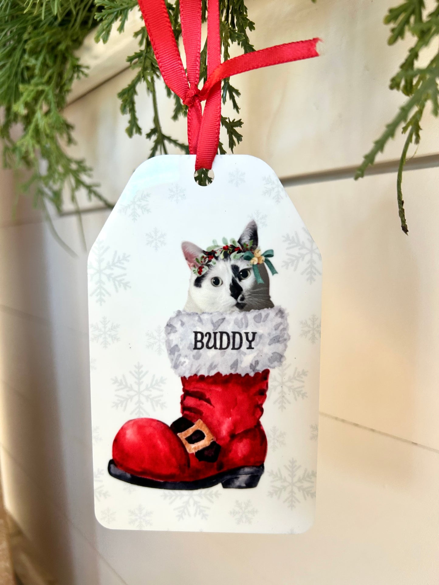 Pet Ornament with Wreath Headband in Santa Boot