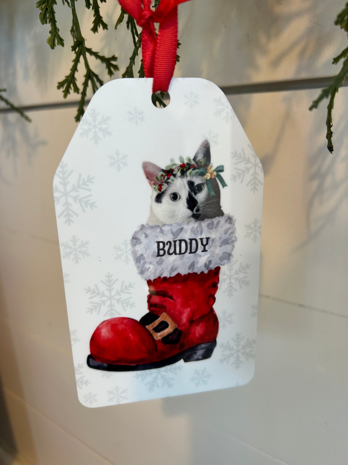 Pet Ornament with Wreath Headband in Santa Boot