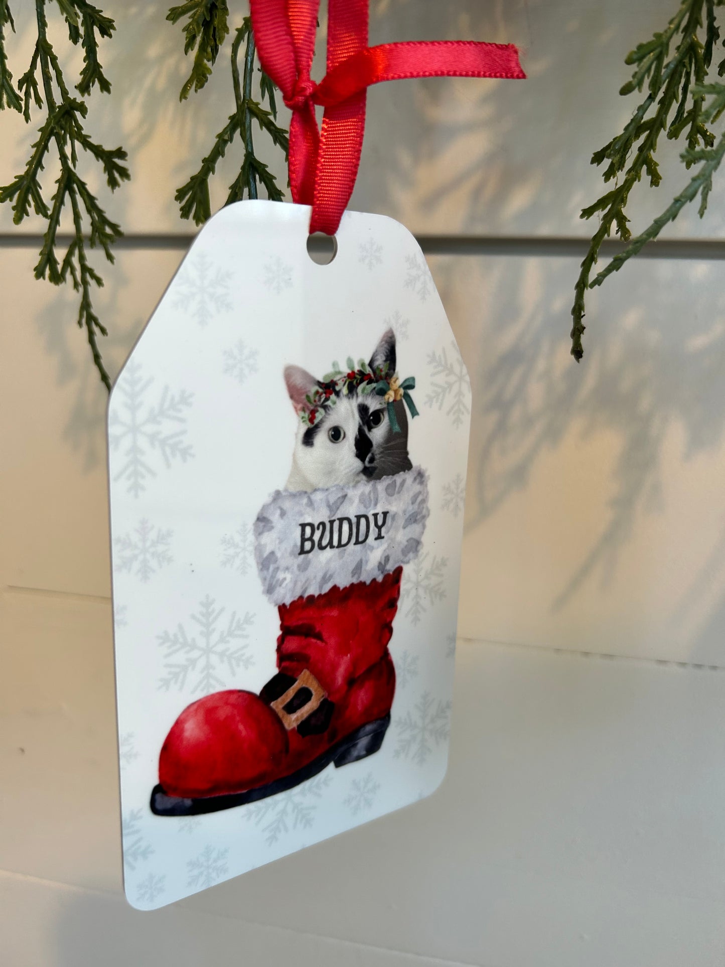 Pet Ornament with Wreath Headband in Santa Boot
