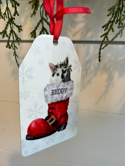 Pet Ornament with Wreath Headband in Santa Boot